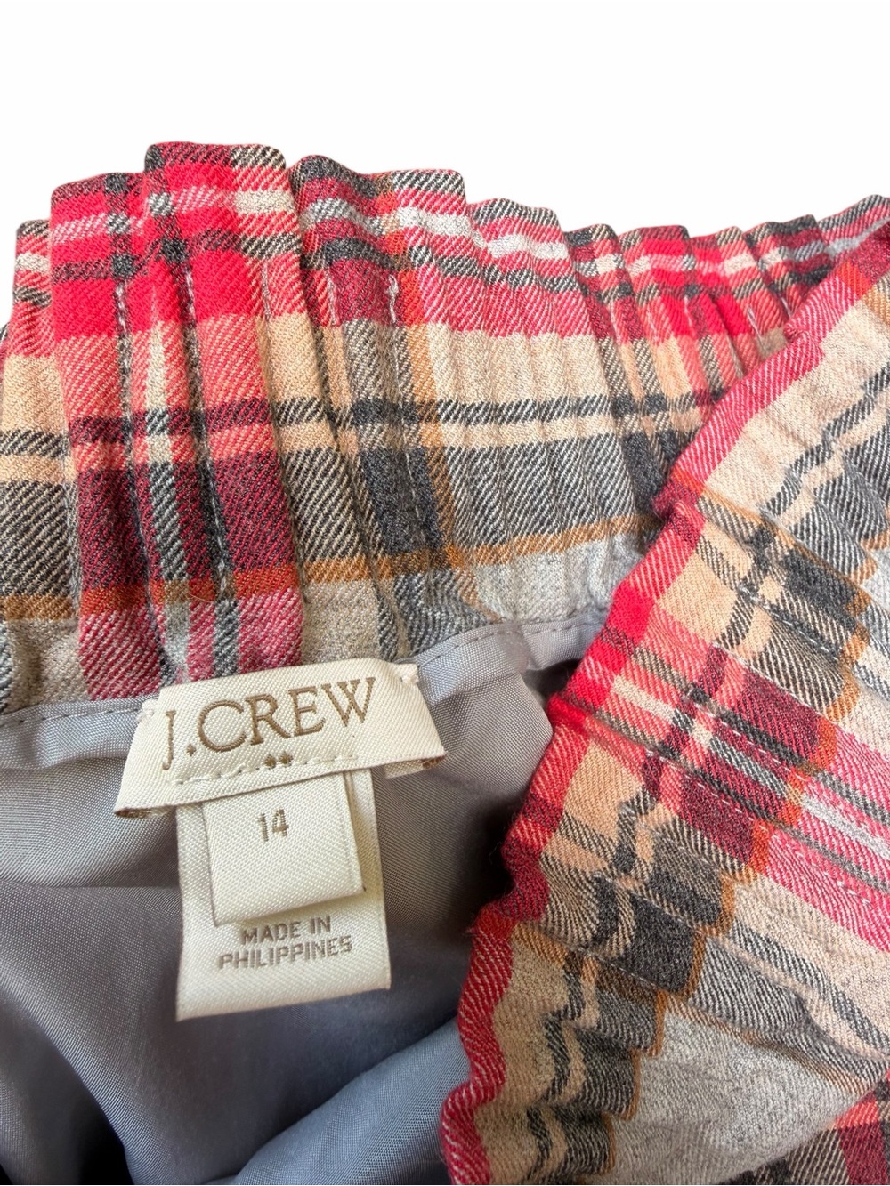 J. Crew Size 14 Plaid Elastic-Waist Mini Skirt Red Gray Lined Wool Pockets Fall - Picture 6 of 9